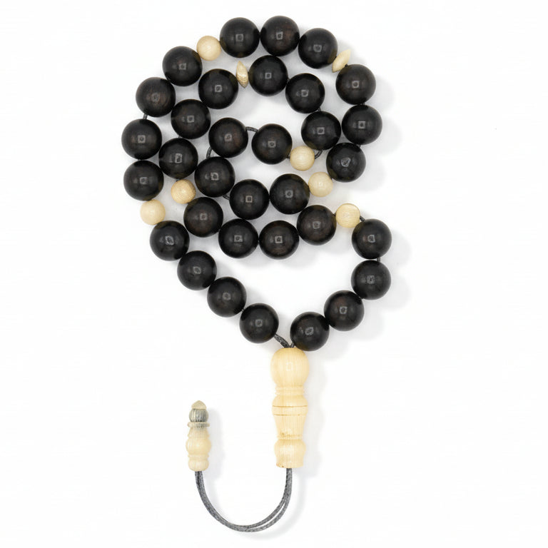 The Voyager Misbaha Bracelet: Ebony & Golden Ovis (Unisex) - 33 Beads, 10mm