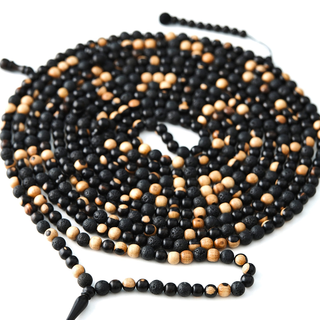 The 25 Million Misbaha: Mosaic Ebony & Lava - 500 Beads, 8mm