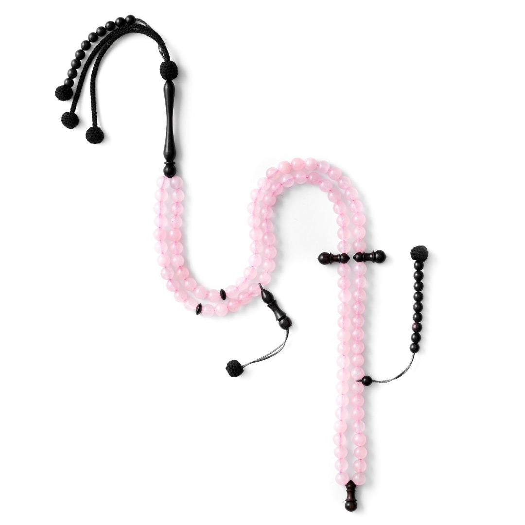 The Lady Misbaha: Rose Quartz and Ebony - 100 Beads, 6mm