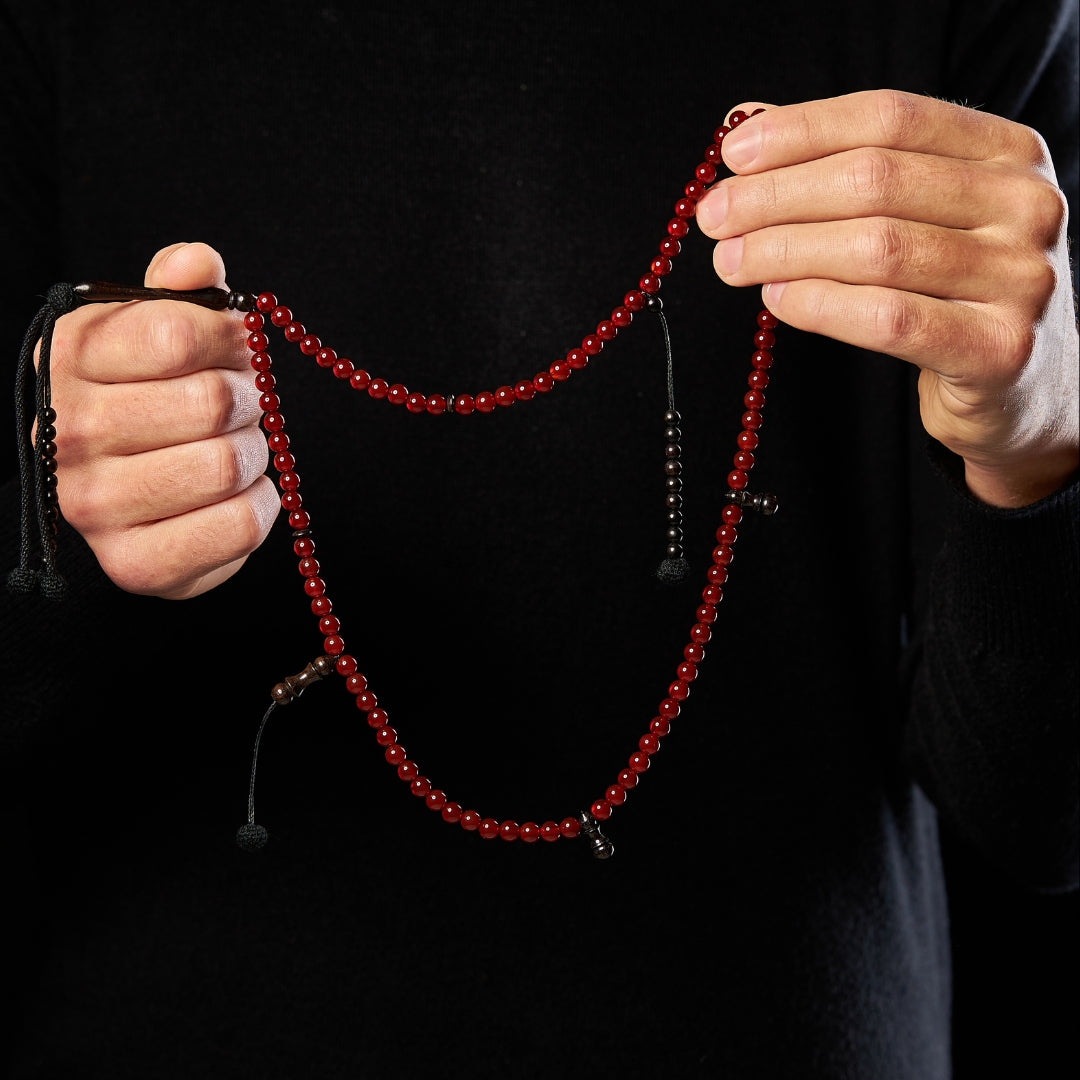 The One-Million Beloved Misbaha: Aqeeq and Ebony - 100 Beads, 6mm