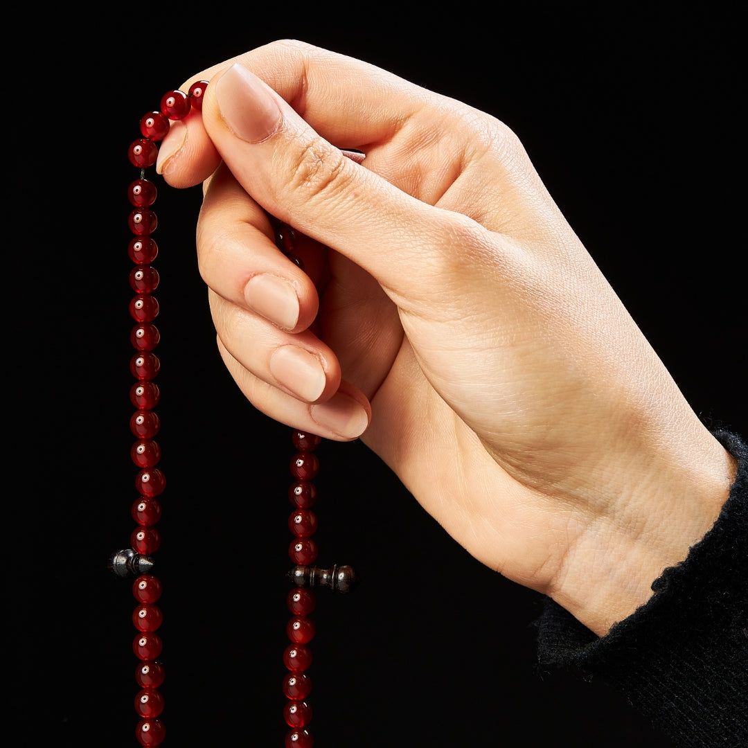 The One-Million Beloved Misbaha: Aqeeq and Ebony - 100 Beads, 6mm