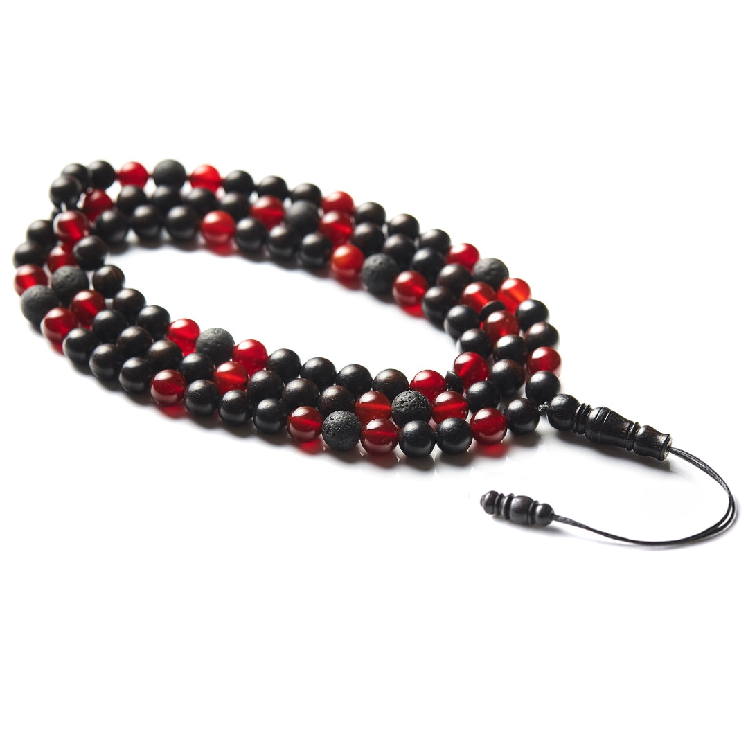 The Companion Misbaha Bracelet: Aqeeq, Ebony, and Lava - 99 Beads, 8mm