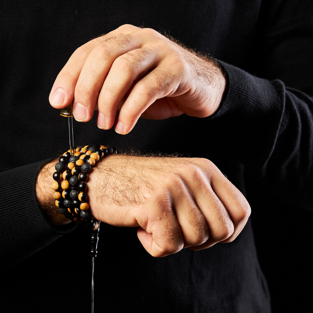 The Companion Misbaha Bracelet: Mosaic Ebony and Lava - 99 Beads, 8mm