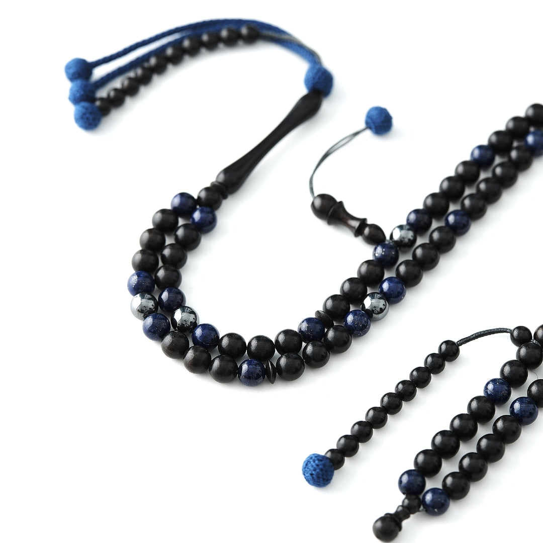 The One-Million Misbaha: Lapis Lazuli, Hematite, and Ebony - 100 Beads, 8mm
