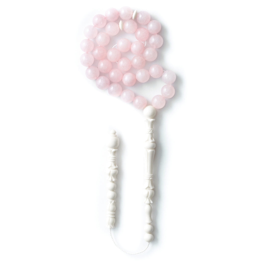 The Lady Misbaha: Rose Quartz and Dromedary - 33 Beads, 10mm