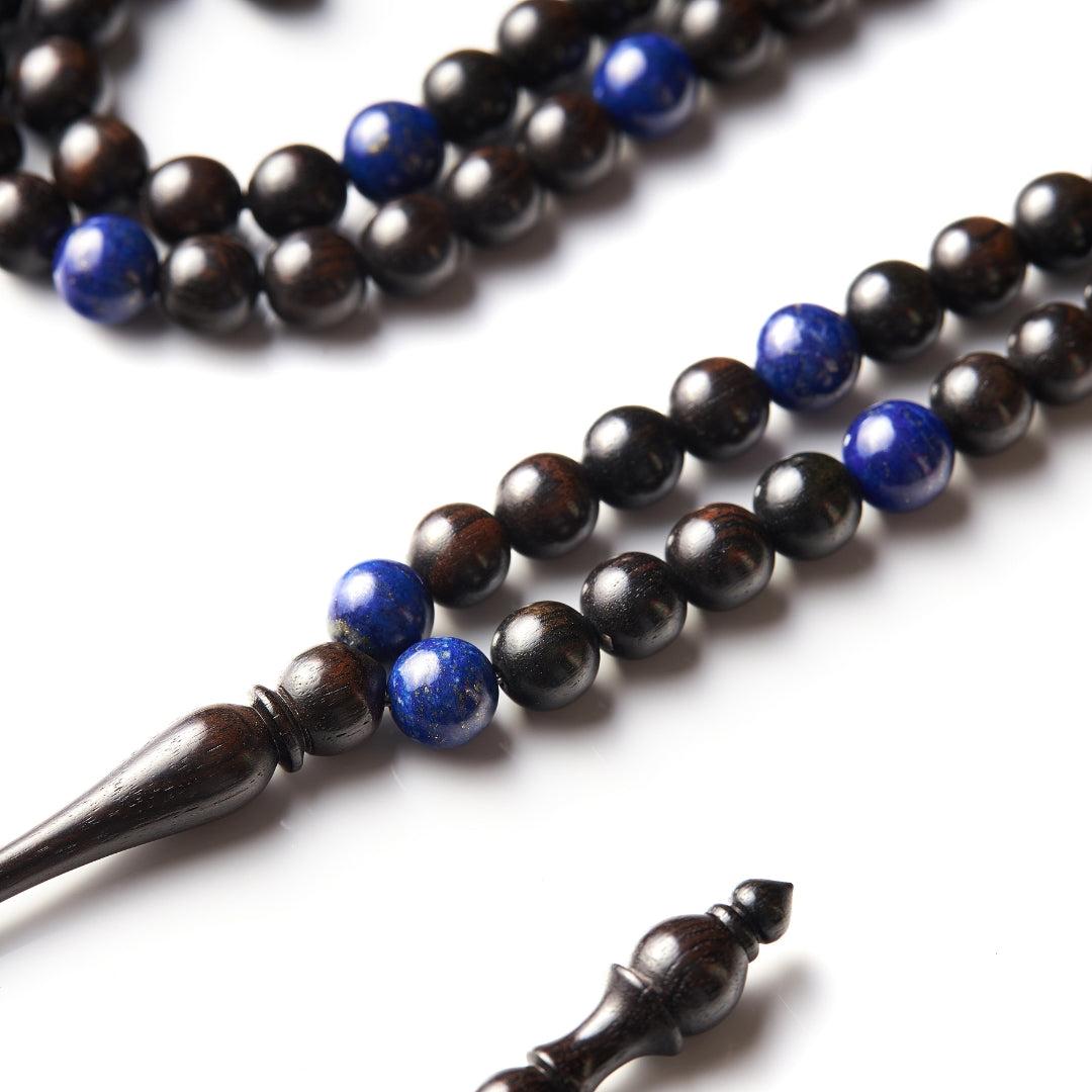 The Celestial Minimal Misbaha - Lapis Lazuli and Ebony - 99 Beads, 8mm