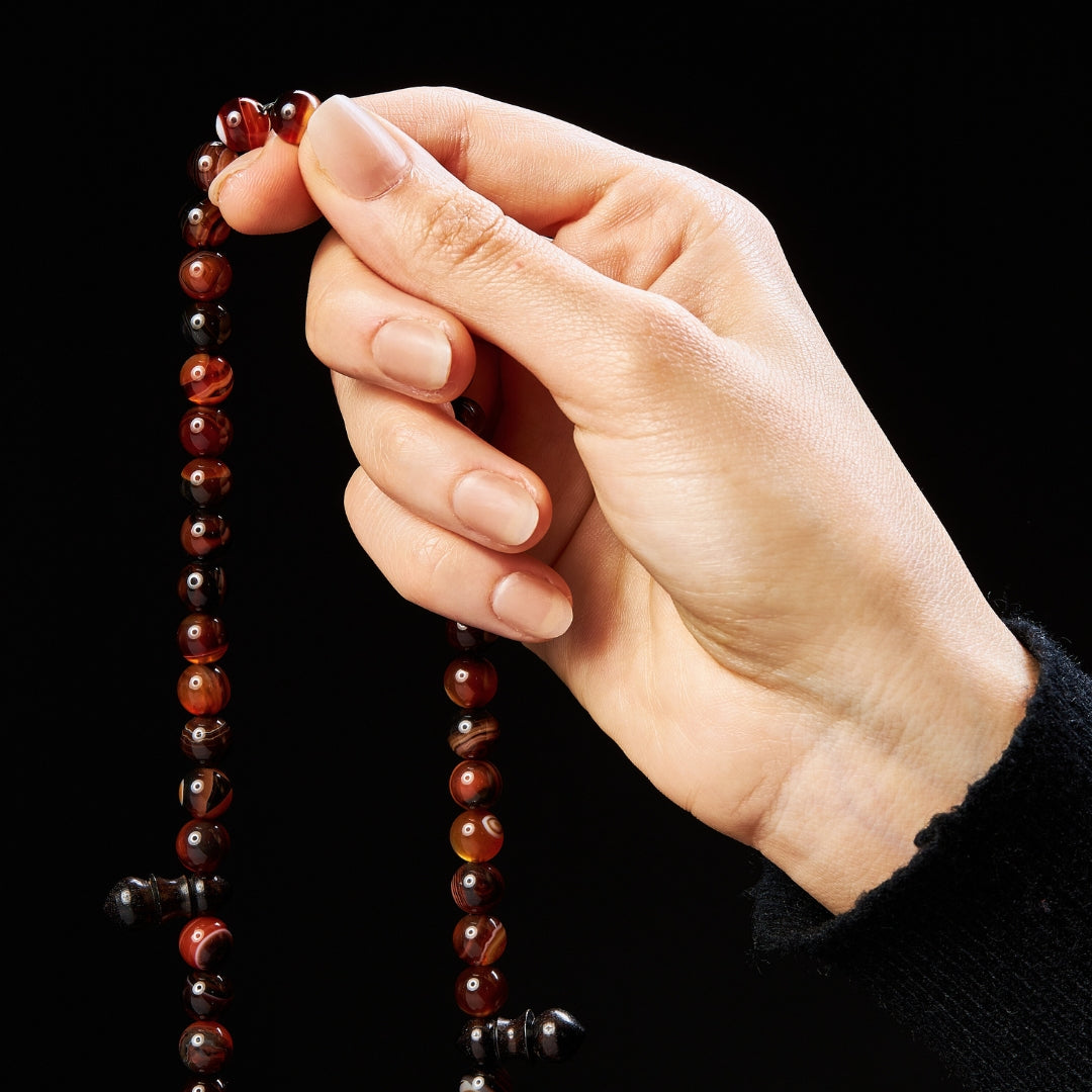 The Sublime Misbaha: Sulieman's Aqeeq & Ebony - 99 Beads, 8mm