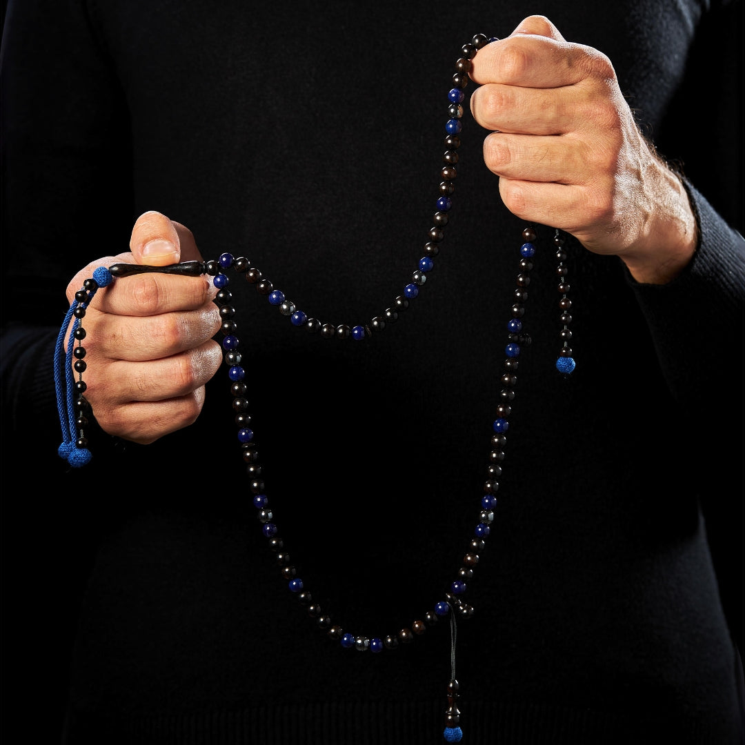 The One-Million Misbaha: Lapis Lazuli, Hematite, and Ebony - 100 Beads, 8mm