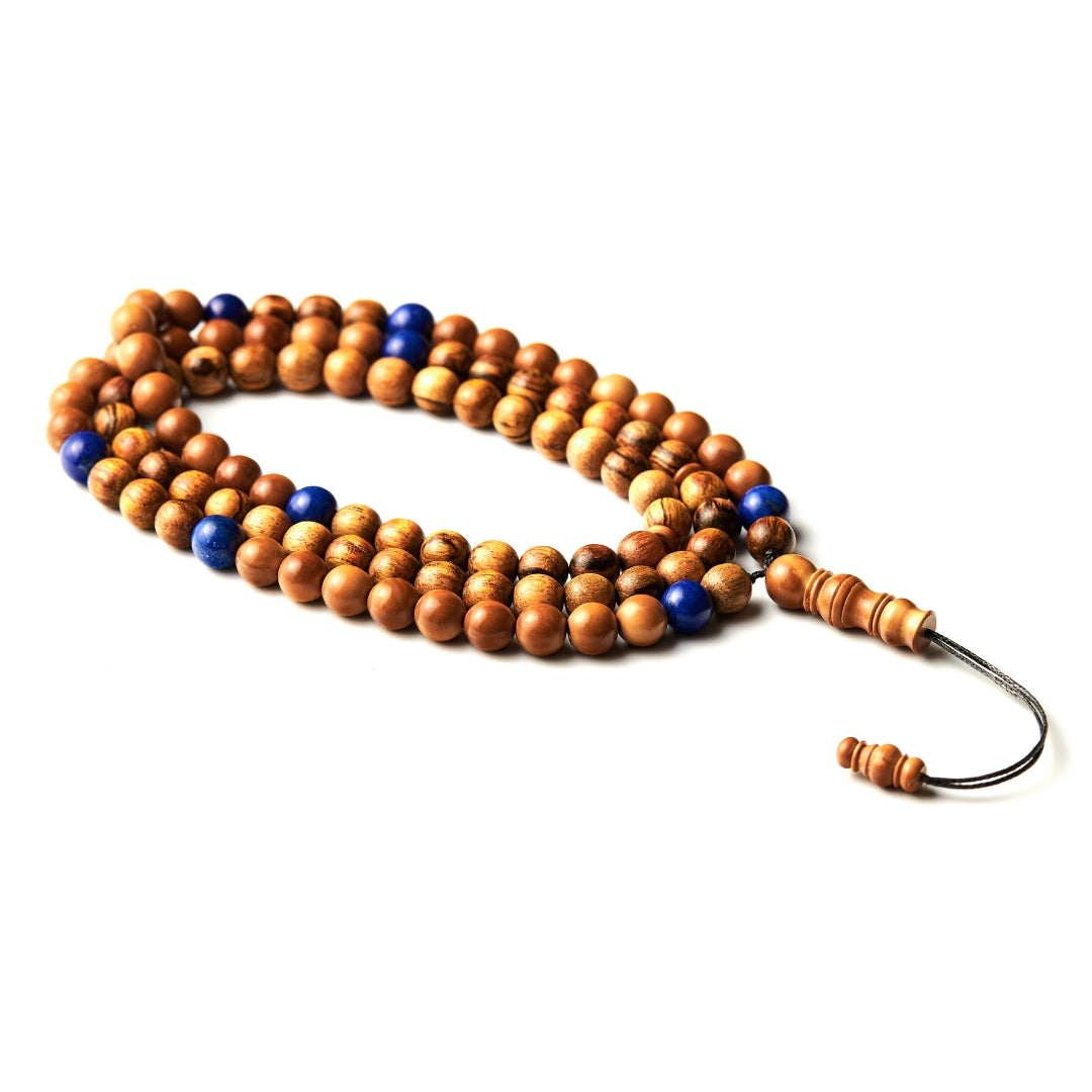 The Companion Misbaha Bracelet: Lapis Lazuli, Kuk Nut & Oud - 99 Beads, 8mm
