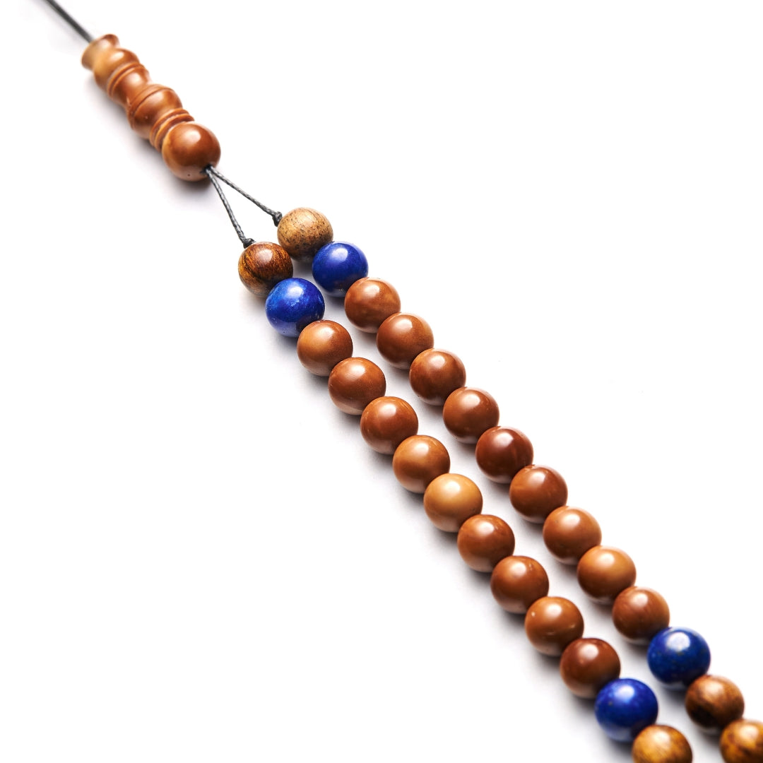 The Companion Misbaha Bracelet: Lapis Lazuli, Kuk Nut & Oud - 99 Beads, 8mm