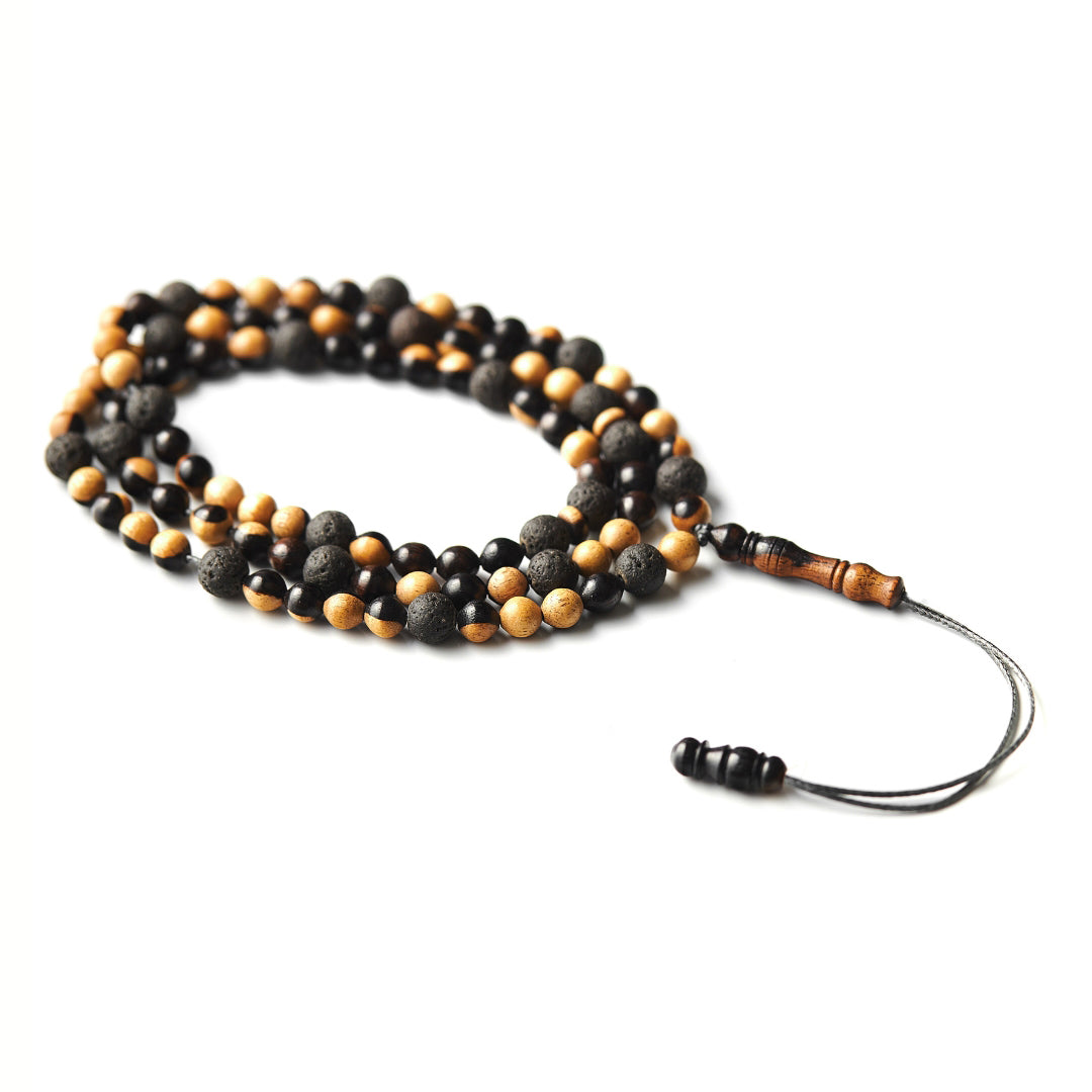 The Traveller Misbaha Bracelet: Mosaic Ebony and Lava - 99 Beads, 6mm
