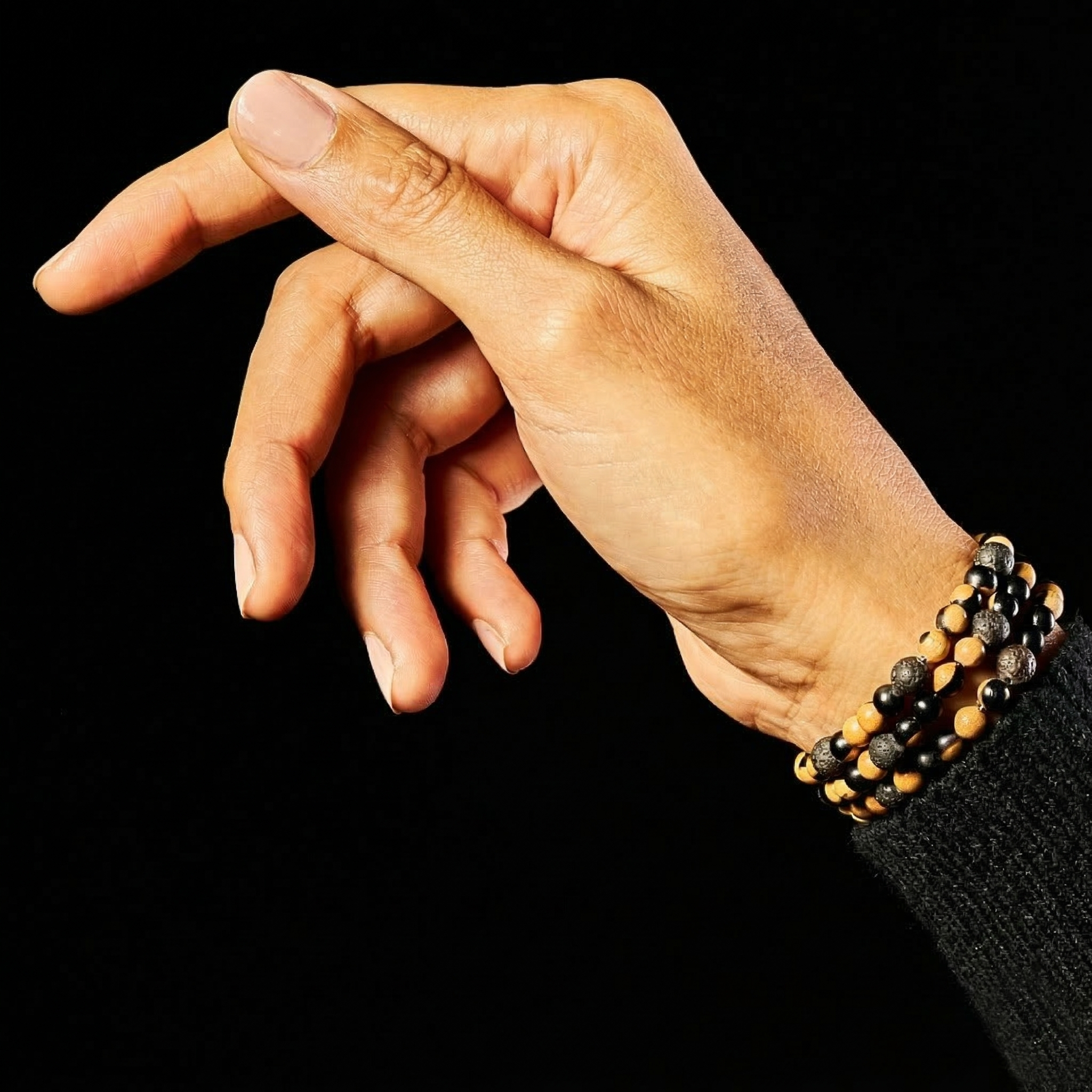 The Traveller Misbaha Bracelet: Mosaic Ebony and Lava - 99 Beads, 6mm