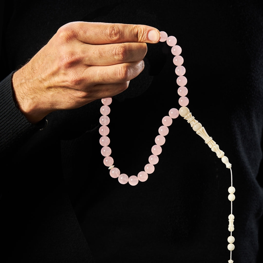 The Lady Misbaha: Rose Quartz and Dromedary - 33 Beads, 10mm