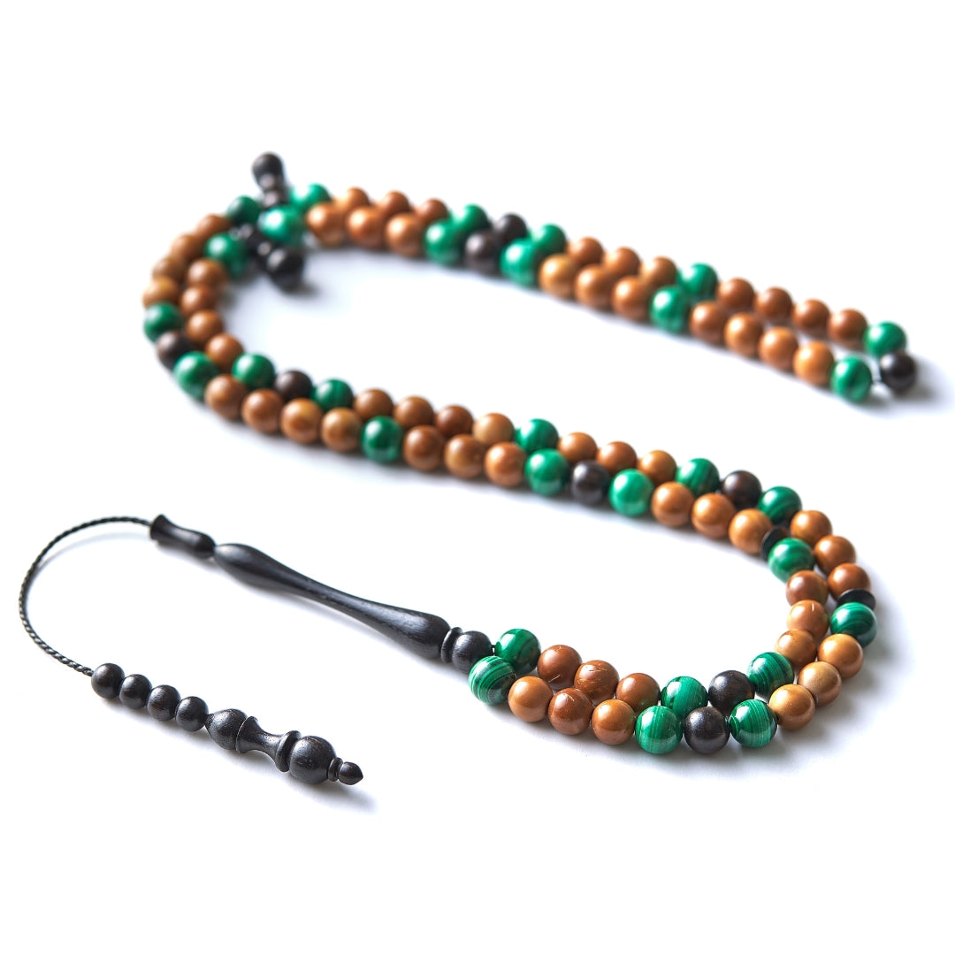 The Rawda Misbaha: Malachite, Kuk & Ebony, 99 Beads, 8mm