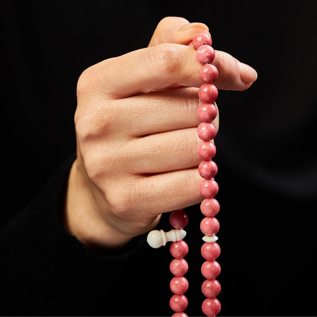 The Ethereal Misbaha: Thulite and Dromedary - 99 Beads, 8mm