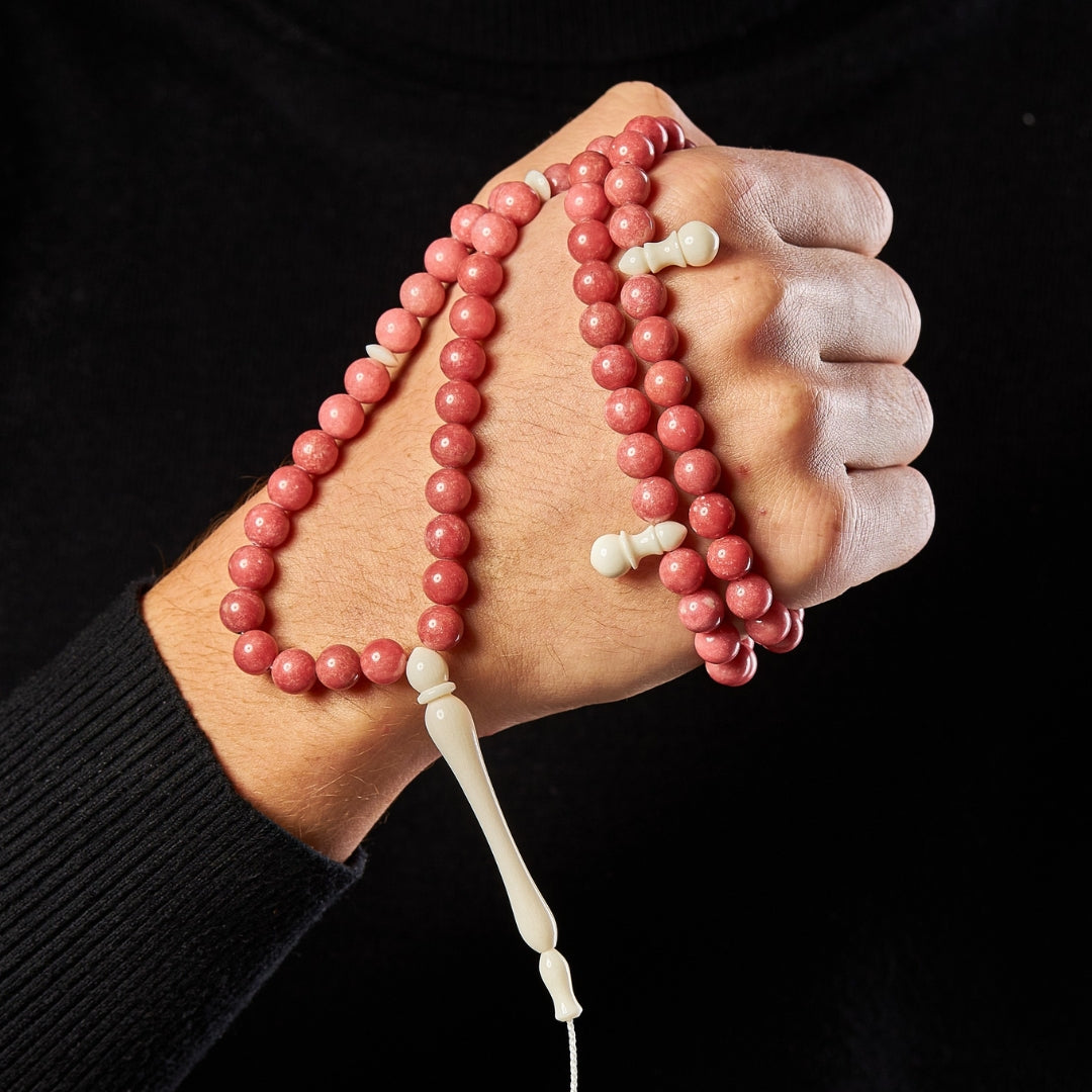 The Ethereal Misbaha: Thulite and Dromedary - 99 Beads, 8mm