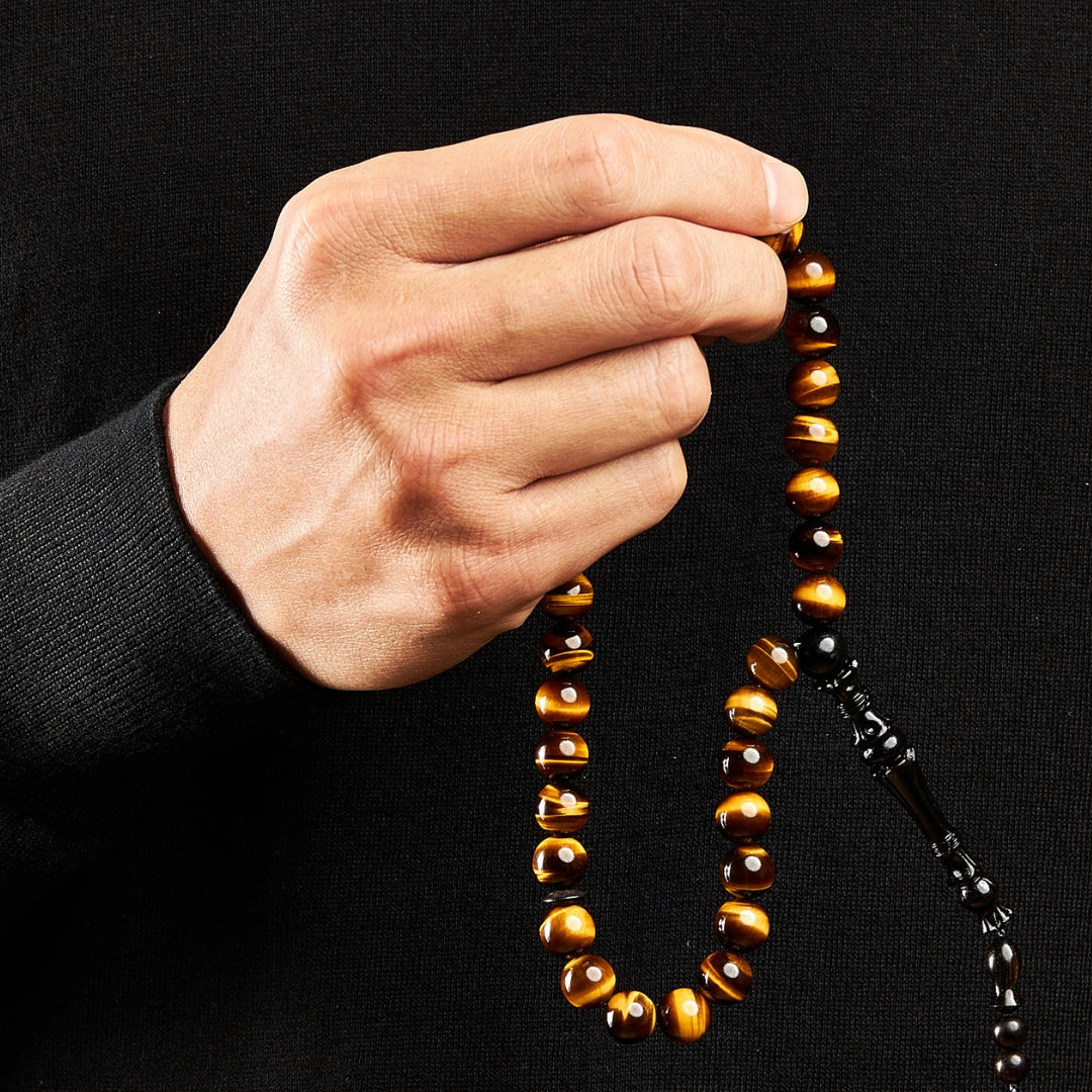 The Courage Misbaha: Tiger's Eye and Ebony - 33 Beads, 10mm