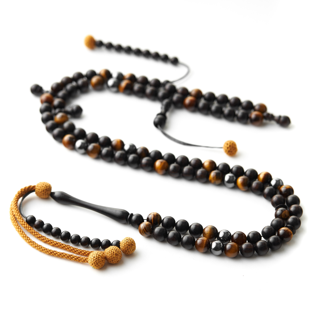 The One-Million Misbaha: Tiger's Eye, Hematite, and Ebony - 100 Beads, 8mm