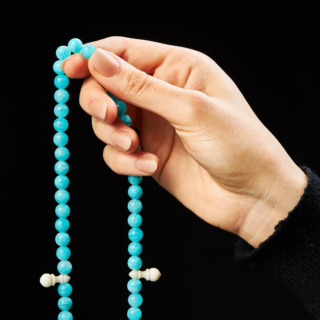 The Oceana Misbaha: Rare Amazonite and Dromedary - 99 Beads, 8mm