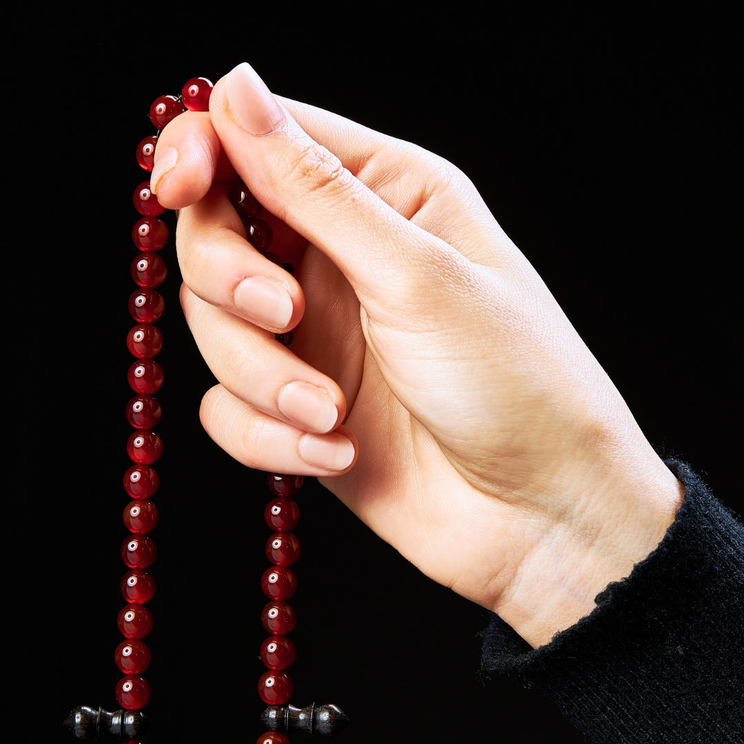 The Beloved Misbaha: Aqeeq and Ebony - 99 Beads, 8mm