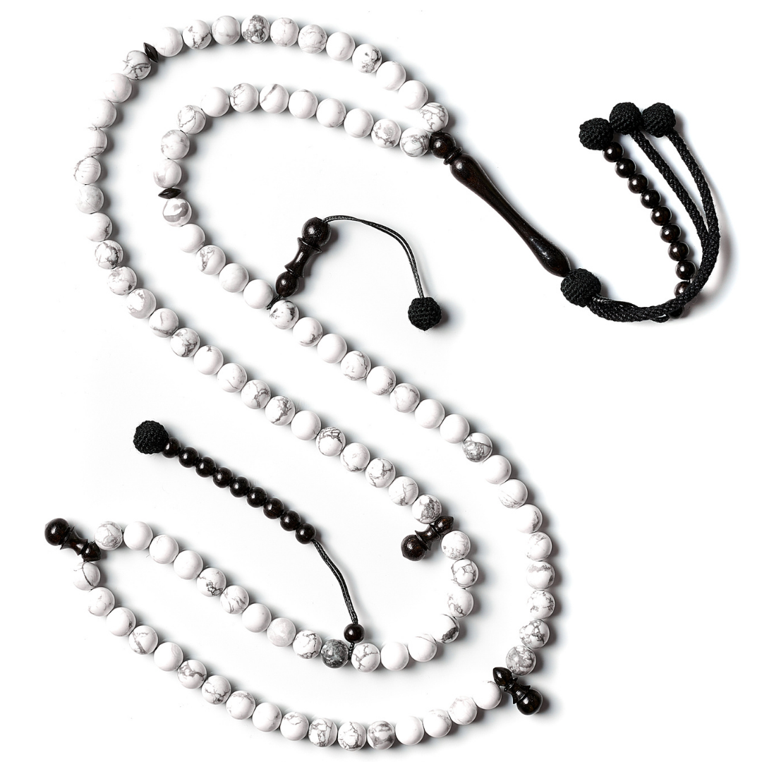 The Soothing Misbaha: Howlite and Ebony - 100 Beads, 8mm