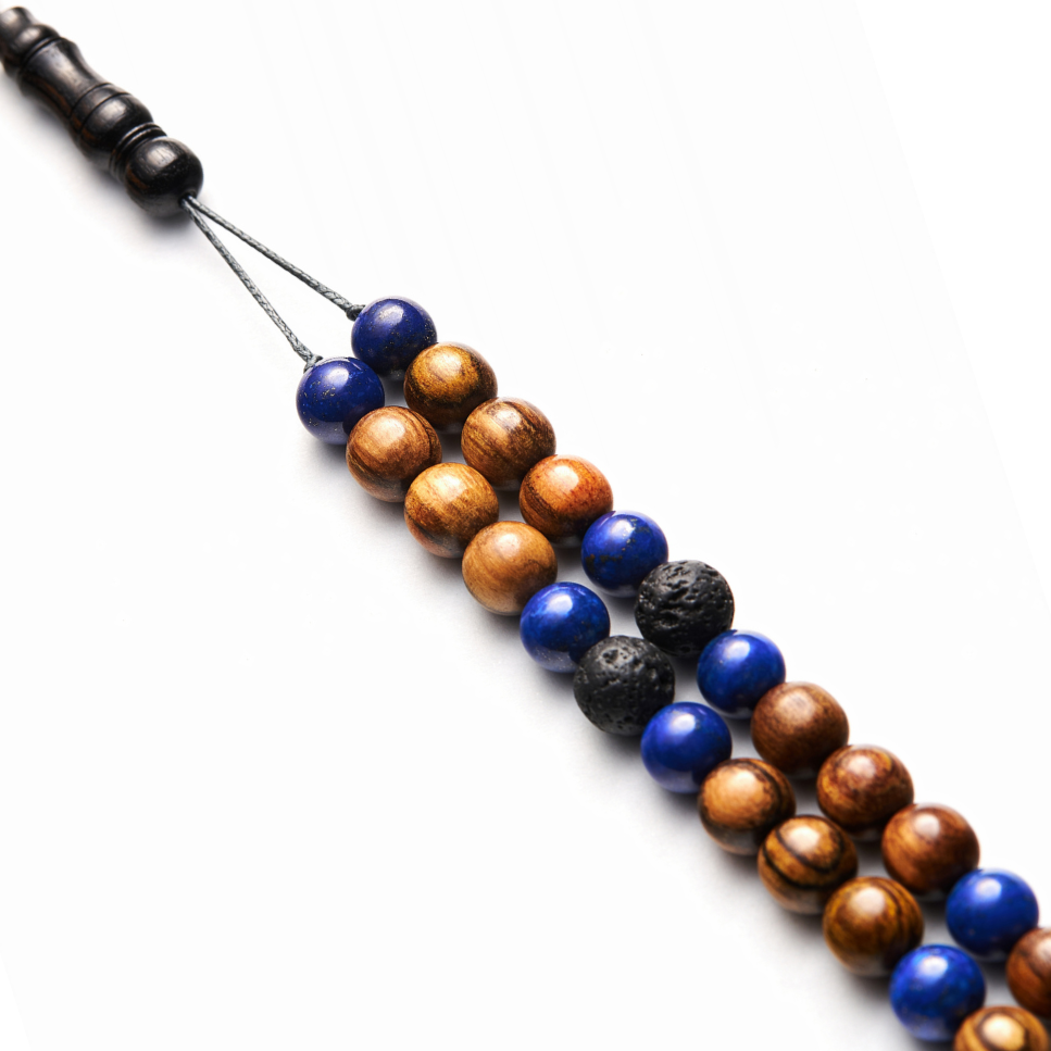 The Companion Misbaha Bracelet: Lapis Lazuli, Oud and Lava - 99 Beads, 8mm