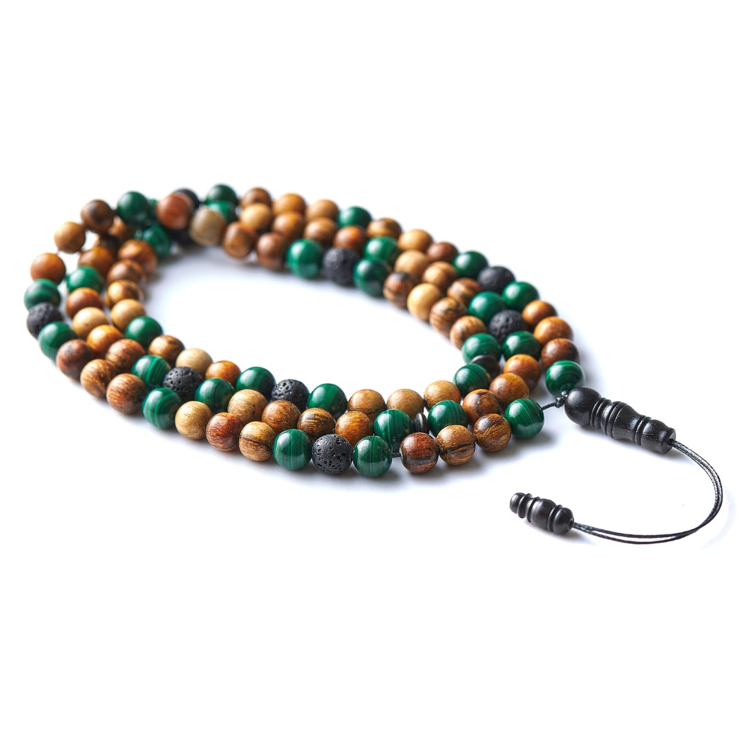 The Companion Misbaha Bracelet: Malachite, Oud and Lava - 99 Beads, 8mm
