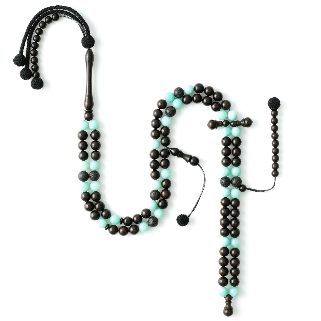 The One-Million Misbaha: MEDINA DOMES EDITION - Amazonite, Lava & Ebony, 100 Beads - 8mm