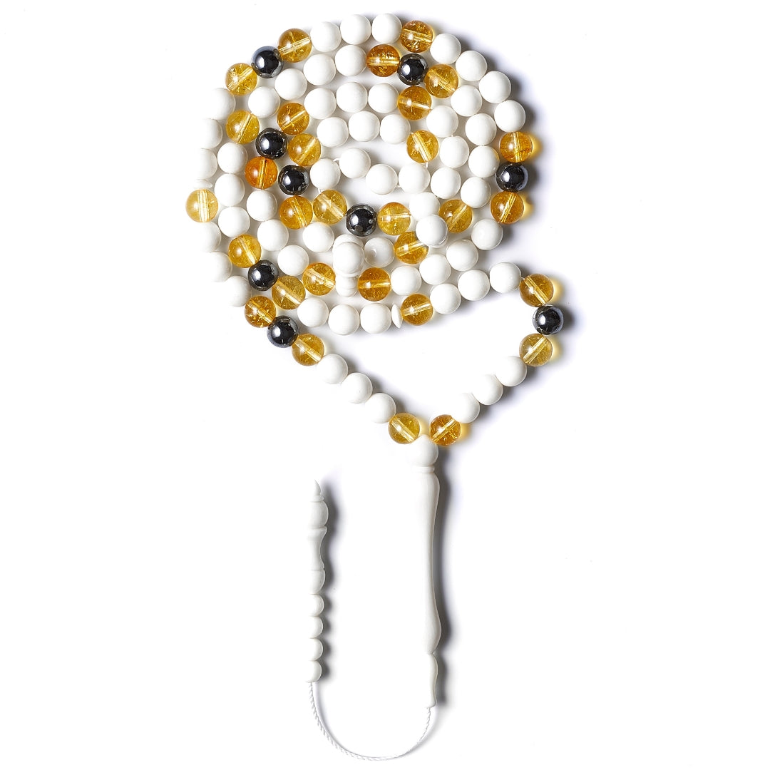 The Hadid Misbaha: Citrine, Hematite, and Dromedary - 99 Beads, 8mm
