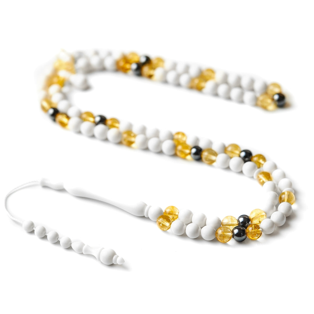 The Hadid Misbaha: Citrine, Hematite, and Dromedary - 99 Beads, 8mm