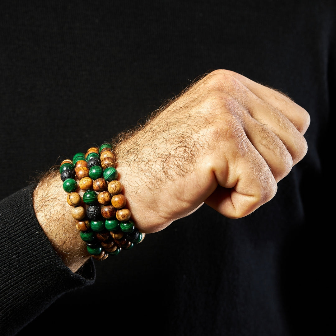 The Companion Misbaha Bracelet: Malachite, Oud and Lava - 99 Beads, 8mm