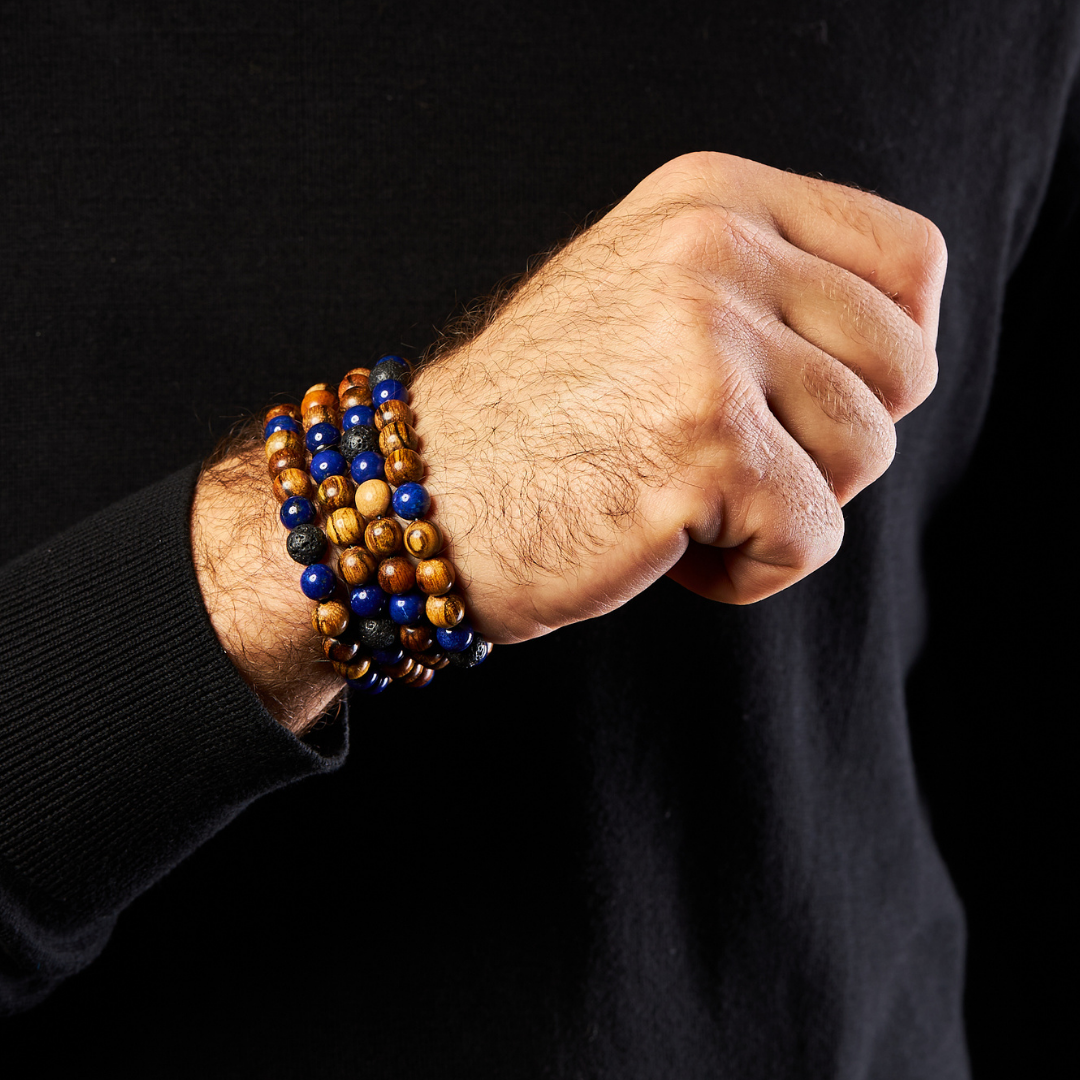 The Companion Misbaha Bracelet: Lapis Lazuli, Oud and Lava - 99 Beads, 8mm