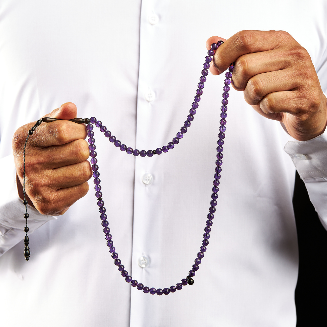 The Regality Misbaha - Amethyst and Ebony - 99 Beads, 8mm