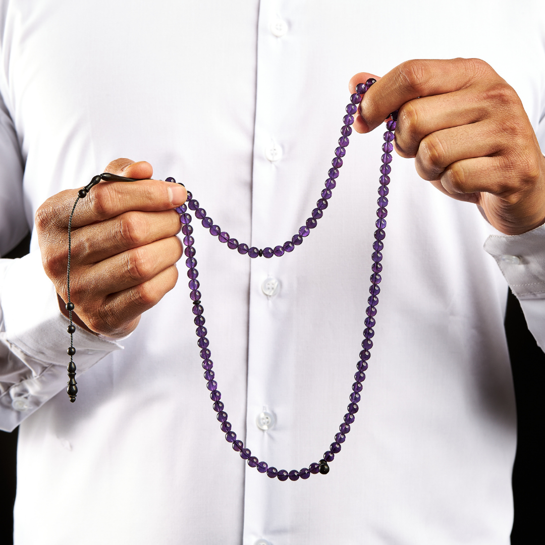 The Regality Misbaha: Amethyst and Ebony - 99 Beads, 6mm
