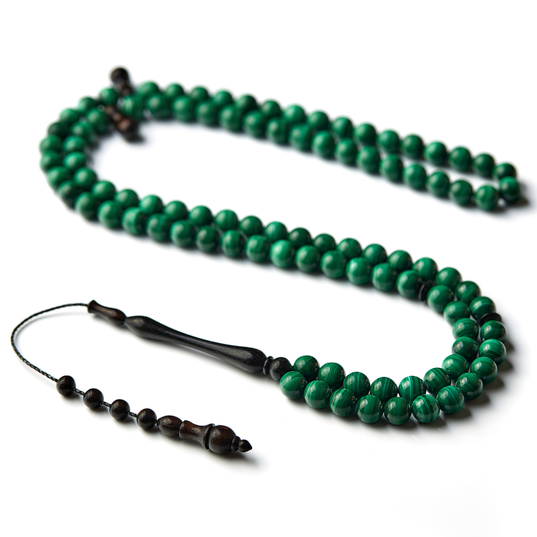 The Majestic Misbaha: Malachite and Ebony - 99 Beads,8mm