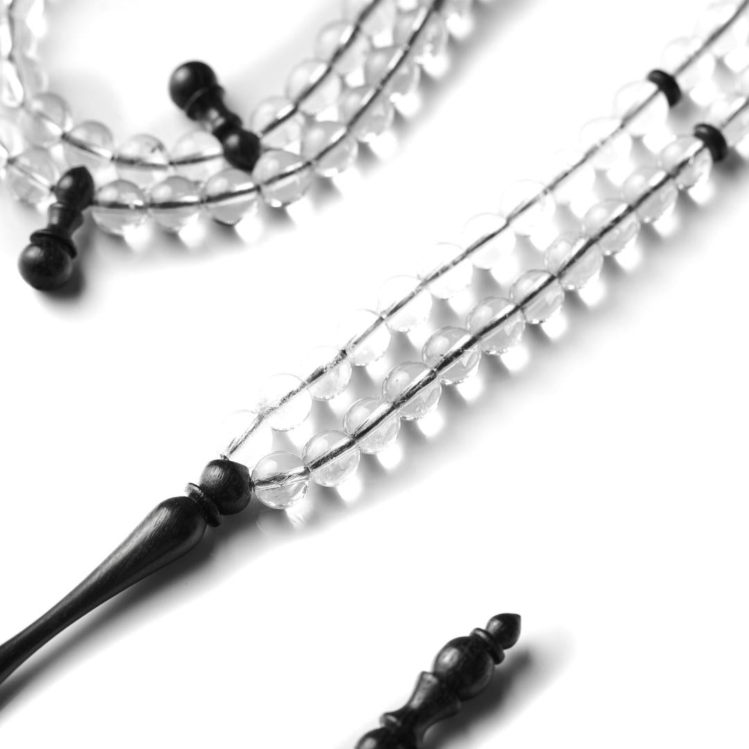 The Pure Misbaha - Pure Quartz and Ebony- 99 Beads, 6mm