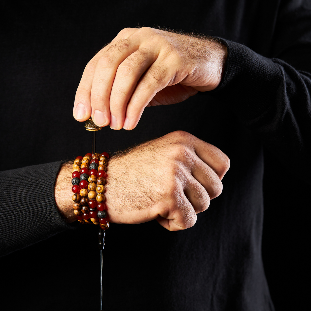 The Companion Misbaha Bracelet: Aqeeq, Oud, Ebony, and Lava - 99 Beads, 8mm