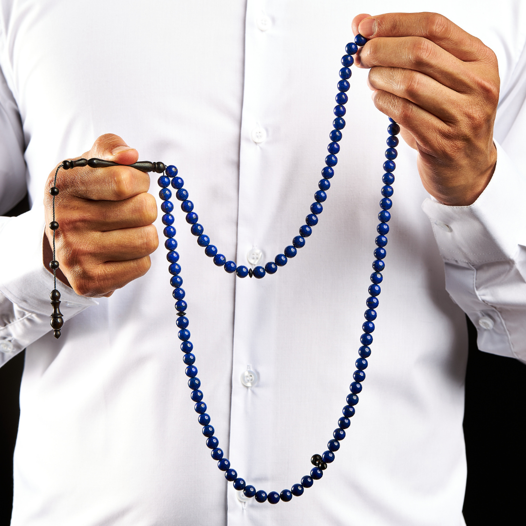 The Celestial Misbaha - Lapis Lazuli and Ebony - 99 Beads, 8mm