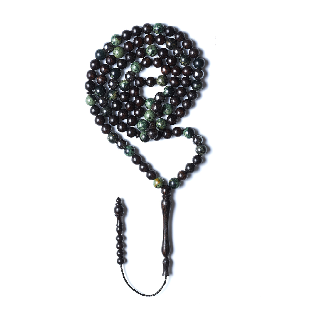The Hadid Misbaha: Kambaba, Hematite, and Ebony - 99 Beads, 8mm