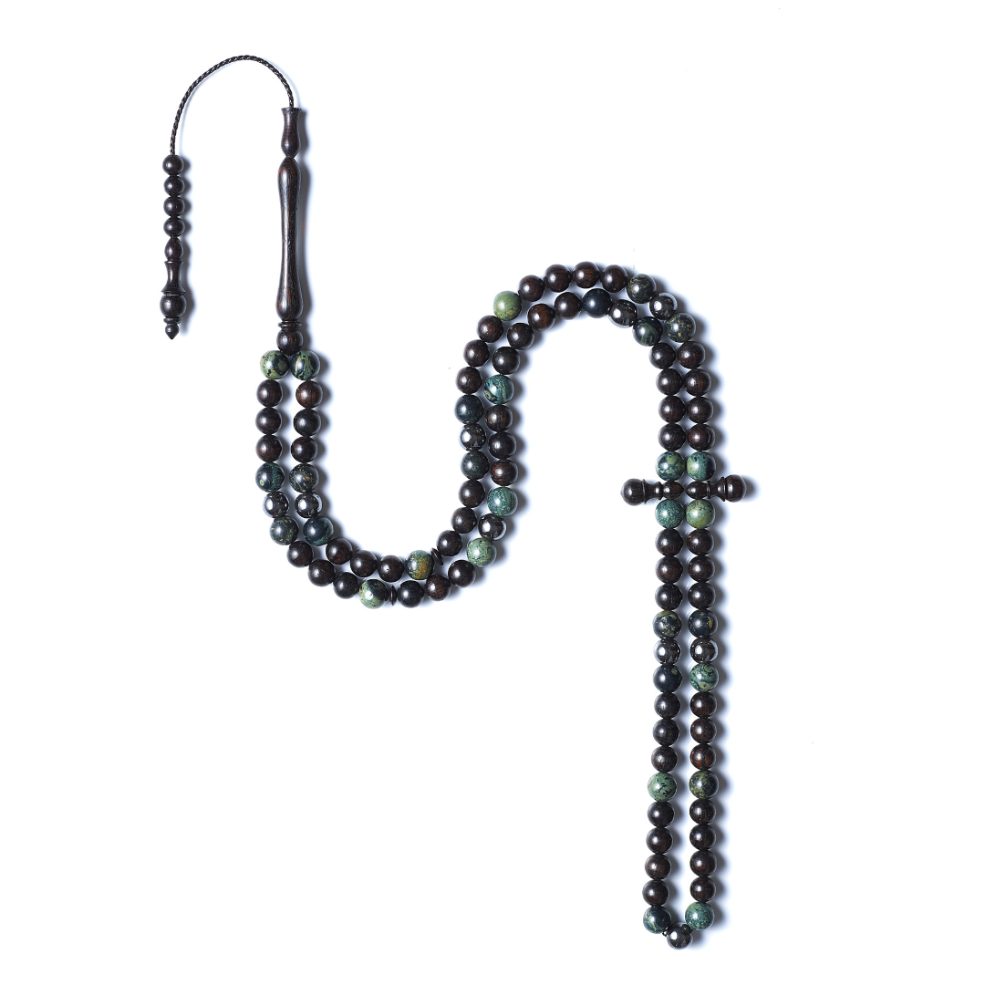 The Hadid Misbaha: Kambaba, Hematite, and Ebony - 99 Beads, 8mm