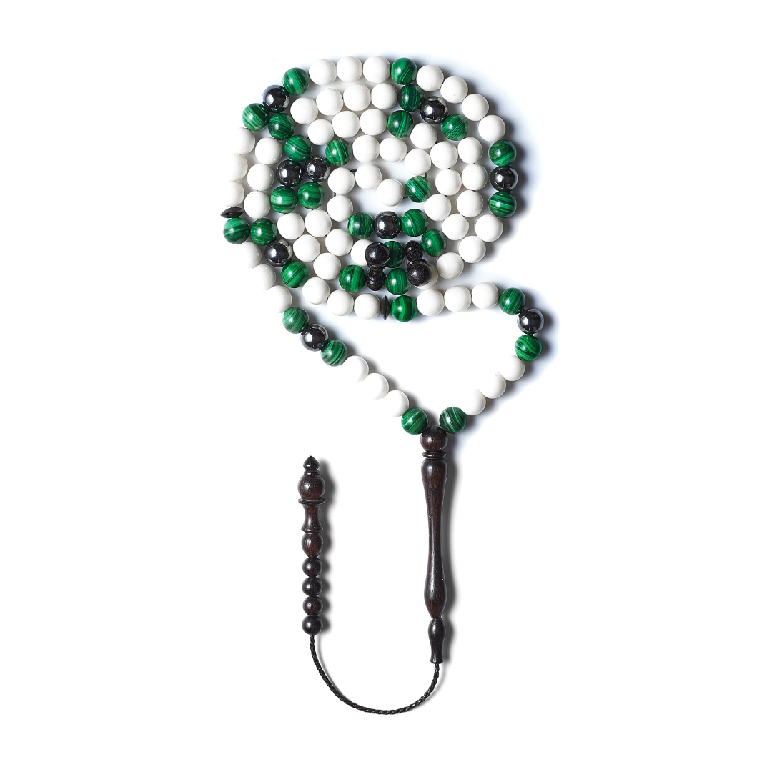 The Hadid Misbaha: Malachite, Hematite, and Dromedary - 99 Beads, 8mm