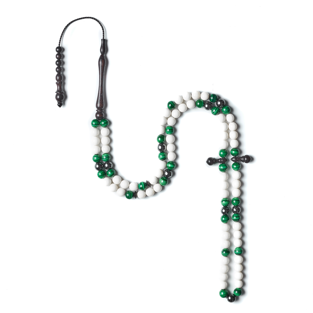 The Hadid Misbaha: Malachite, Hematite, and Dromedary - 99 Beads, 8mm