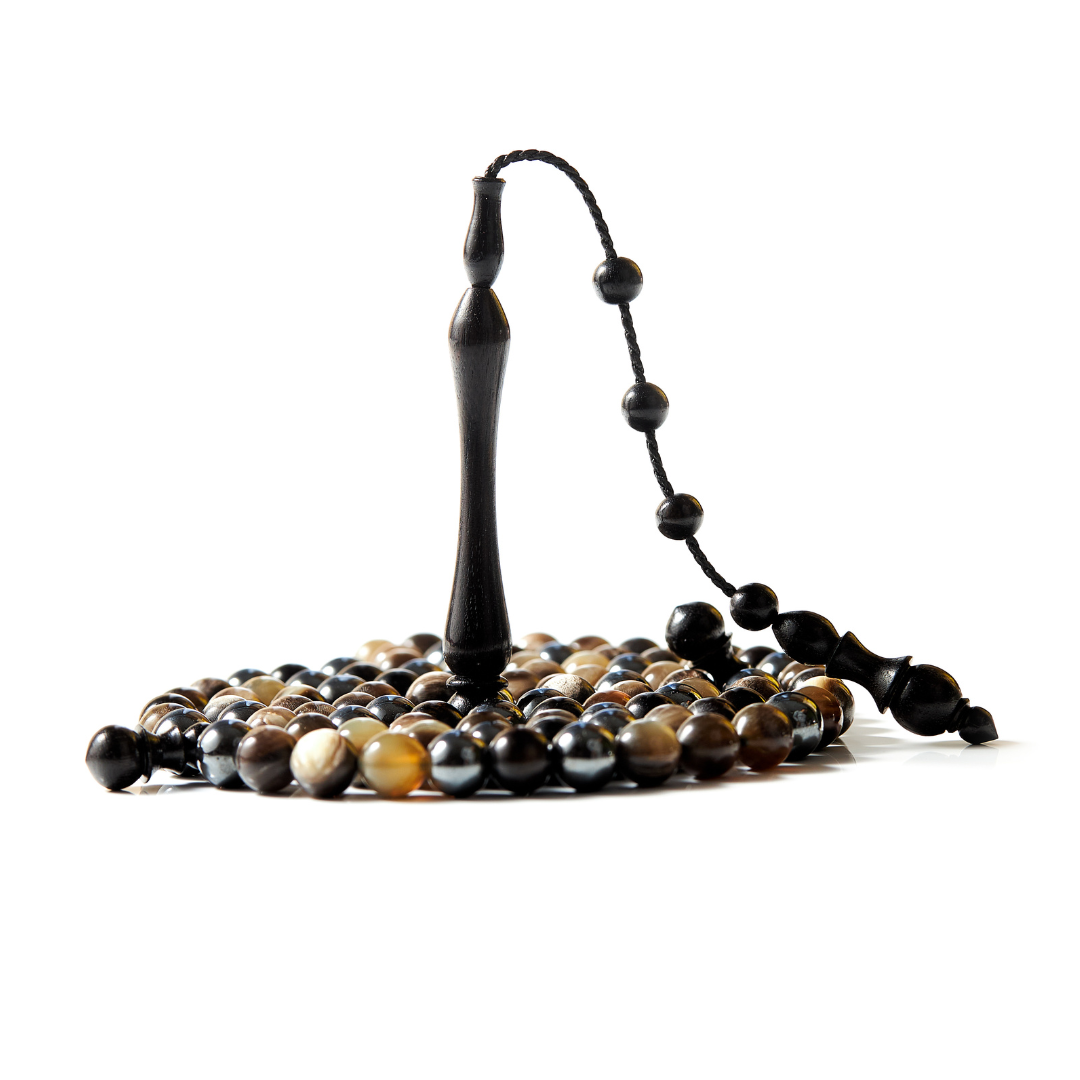 The Hadid Misbaha: Bubalus, Hematite, and Ebony - 99 Beads, 8mm