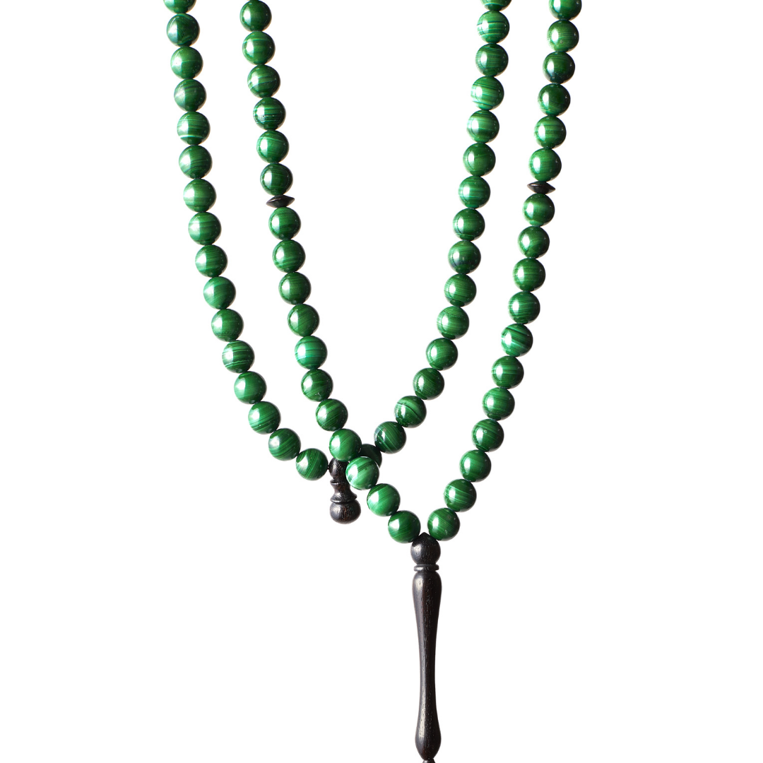 The Majestic Misbaha: Malachite and Ebony - 99 Beads,8mm
