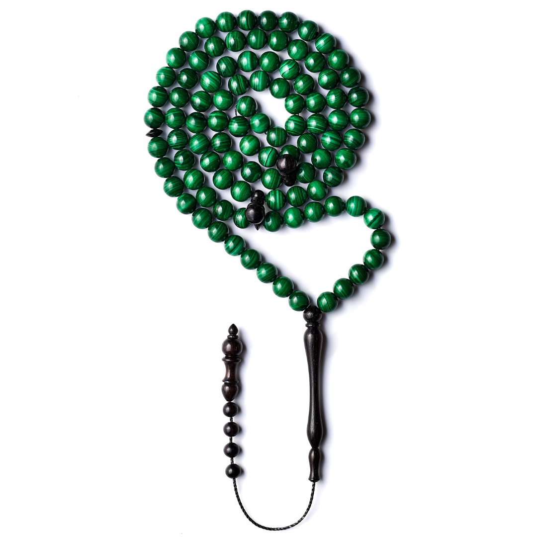 The Majestic Misbaha: Malachite and Ebony - 99 Beads,8mm