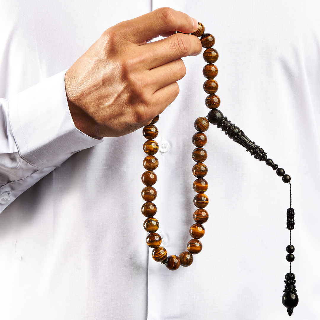 The Courage Misbaha: Tiger's Eye and Ebony - 33 Beads, 14mm