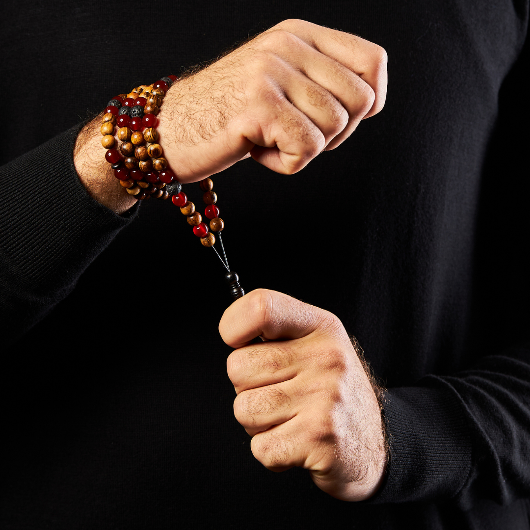 The Companion Misbaha Bracelet: Aqeeq, Oud, Ebony, and Lava - 99 Beads, 8mm