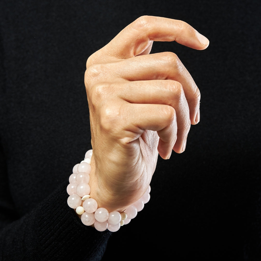 The Voyager Misbaha Bracelet: Rose Quartz and Dromedary - 33 Beads, 10mm