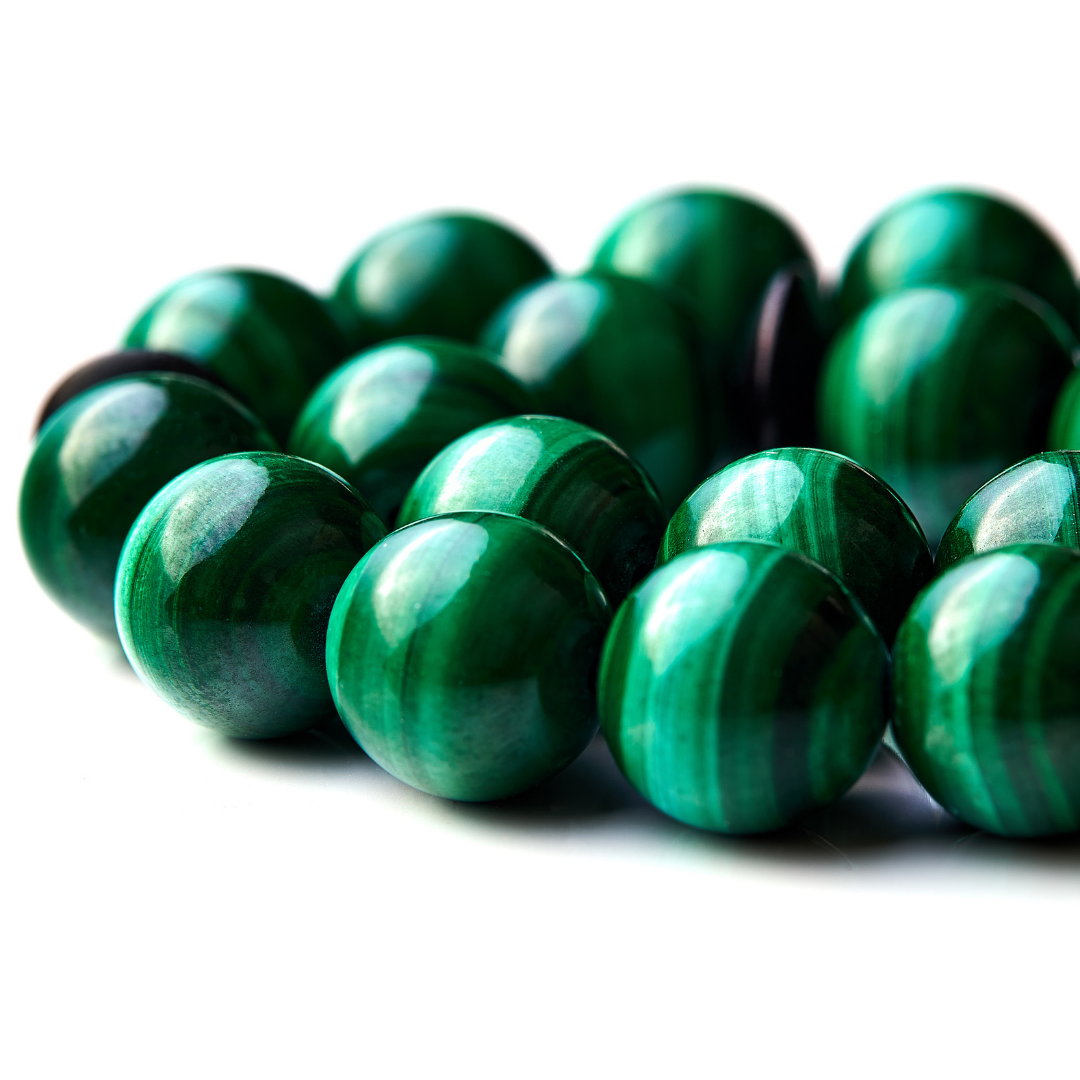 The Medinah Nights Misbaha: Malachite and Ebony - 33 Beads, 10mm