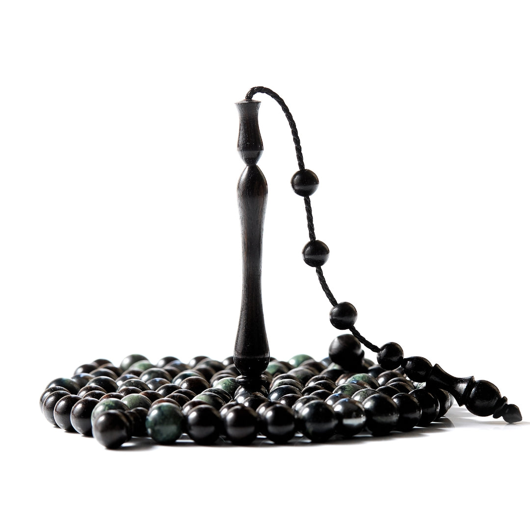 The Hadid Misbaha: Kambaba, Hematite, and Ebony - 99 Beads, 8mm